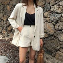 Women's suit summer new linen fashion temperament small suit shorts two-piece female casual loose thin cotton and linen suit 2024 - buy cheap