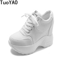 Women's Sneakers Spring Canvas Chunky Shoes 2022 Woman Platform Height Increased Sneakers 10CM Thick Sole Wedges White Shoes New 2024 - buy cheap