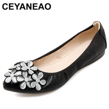 Ceyaneao sapatilhas femininas de marca, sapatos de balé casuais plus size, com flor ponta fina, para primavera e outono 2024 - compre barato