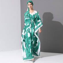 High Quality 2017 Runway Fashion Designer Maxi Dress Women's Batwing Sleeve Green Palm Leaf Floral Print Loose Casual Long Dress 2024 - buy cheap