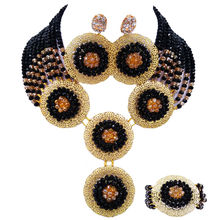 Черный и шампанское золото AB Африканские свадебные бусы нигерийские ожерелья набор украшений для женщин 10PH02 2024 - купить недорого
