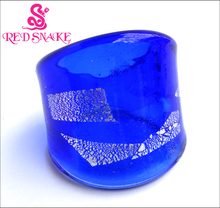 RED SNAKE  Fashion Ring Handmade Blue with Silver color foil Translucent Murano Glass Ring 2024 - buy cheap