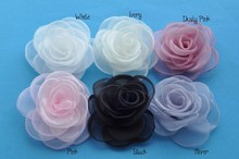 50 pçs/lote 4.3 "6 cores recém nascido gaze em camadas flor para bebê meninas acessórios de cabelo artesanal rosa tecido flores para headbands 2024 - compre barato