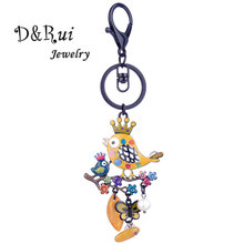 Black Enamel Key Chain Women Colorful Bird Branch Flower Butterfly Keychain Animal Car Keys Bag Key Ring Gift for Mother's Day 2024 - buy cheap