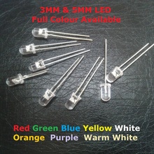 Diodo led transparente 5mm, 100 peças, quente branco, verde, vermelho, azul, uv, amarelo, laranja, diy, diodo emissor de luz 3mm, f3, roxo f5 2024 - compre barato