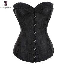 Outwear Overbust Floral Corset With Lace Bow Sprial Steel Boned Sexy Women Corselet Plus Size Gothic Bustier Corsets Top Black 2024 - buy cheap