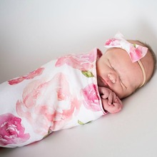 2022 Newborn Baby Girl Receiving Swaddle Blanket Set Headband Bow Flowers Floral Cute Sleepbag 2024 - buy cheap