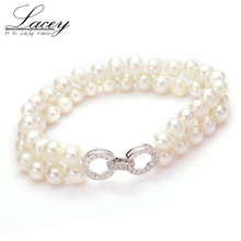 Pulsera de pareja de perlas de agua dulce 100% de plata 925, pulsera de hilo de perlas naturales blancas, joyería para mujer, Buen regalo 2024 - compra barato