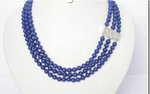 Genuine 6mm 16" 3row nature round lapis lazuli necklace j3941>Factory Wholesale price Women Giftword Jewelry 2024 - buy cheap