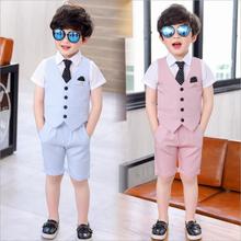 Wedding Children Prom Suits Short Pants Vest Shirts Tie 4Pcs Child Clothing Sets 3-10 Years Kid Boys Party Costumes Blue/Pink 2024 - buy cheap
