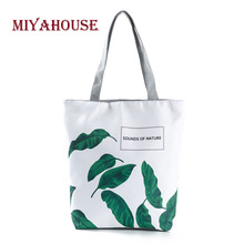 Miyahouse New Fashion Leaves Design Beach Bags Female Single Shoulder Shopping Bag Letter Printing Canvas Tote Bags 2024 - buy cheap