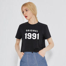 Оригинал 1991 Женская хлопковая Футболка с буквенным принтом топы Графические футболки хипстер Tumblr размера плюс летняя рубашка Прямая поставка 2024 - купить недорого