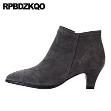 Fur Booties High Heel 2021 Stiletto Suede Big Size Ladies Fashion Pointed Toe Shoes Brand Women Winter Boots Genuine Leather 2024 - buy cheap