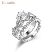 Newshe-anillos de boda de Plata de Ley 925 con diseño único para mujer, conjunto de anillos de compromiso de corte redondo, joyería clásica JR4651 2024 - compra barato