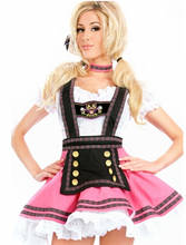 Free shipping Ladies Beer Maid Wench Costume Oktoberfest Gretchen German Fancy Dress Halloween Pink Fantasy German Girl Dress 2024 - buy cheap