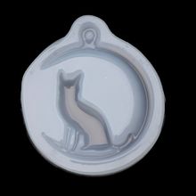 Molde de silicona para colgantes, molde de fundición de resina con diseño de gato sentado en la luna 2024 - compra barato