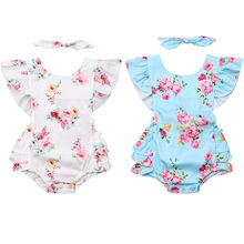 Mono Floral para niñas recién nacidas, conjunto de trajes de ropa de manga corta con volantes, 2 uds. 2024 - compra barato