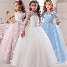Нарядное кружевное платье с длинными рукавами и цветочным узором для девочек на день рождения Элегантное Длинное белое кружевное платье с бабочкой 2024 - купить недорого