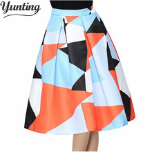 Женская винтажная бальная юбка до колен с геометрическим принтом, плиссированная юбка миди с высокой талией, 2021 2024 - купить недорого