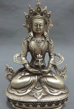 free shipping 6" Tibet Silver Buddhism Amitayus Longevity God Goddess Buddha GuanYin Statue 2024 - buy cheap