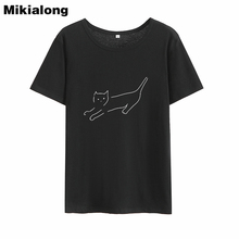 Mikialong gato dos desenhos animados gráfico engraçado t camisas das mulheres 2018 verão manga curta algodão camiseta feminina o pescoço 2024 - compre barato