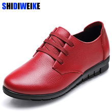 Women Flats Genuine Leather Shoes Female Slip on Loafers Anti Slip Moccasins Casual Zapatillas Mujer Lace-Up shoes Plus Size 2024 - buy cheap