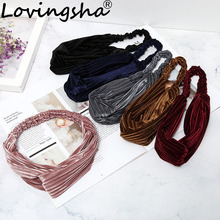 Lovingsha listrado acessórios para o cabelo da menina marca velour mulheres headbands lady feminino suporte de cabelo corda feminino headbands turbante 2024 - compre barato