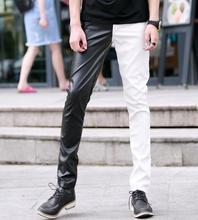 Alternative Personality Nightclub Tight Leather Trousers Black White Mixed Colors Stage Performances Costumes Men Leather Pants 2024 - buy cheap