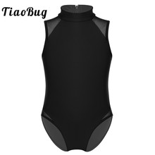 TiaoBug Kids Teens Mesh Splice Sleeveless Back Zipper Sports Gym Bodysuit Children Girls Ballet Gymnastics Leotard Dance Costume 2024 - buy cheap