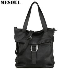 MESOUL-Bolso de mano de piel auténtica para mujer, bolsa de hombro de gran capacidad, informal, cruzado, de alta calidad, color negro, 100% 2024 - compra barato