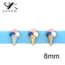 Yukam joias empedradas 8mm adorável deslizante fofo sobremesa sorvete deslizante charme para crianças pulseiras de malha acessórios faça você mesmo 2024 - compre barato
