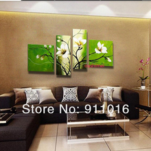 Pintura al óleo decorativa moderna pintada a mano, lienzo de arte de pared, imágenes de flores verdes para decoración de sala de estar como regalo único, 4 piezas 2024 - compra barato