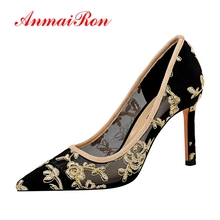 ANMAIRON 2019 New Arrival Women Fashion Sexy Super High Pumps  Mesh (Air Mesh)  Pointed Toe  Party  High Heels Size 34-40 LY1852 2024 - buy cheap