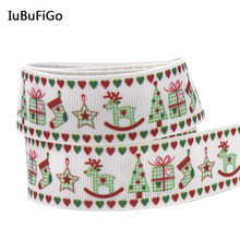 [IuBuFiGo]  Christmas ribbon 7/8" Grosgrain Printed ribbon Hair bows DIY handmade 22mm White ribbons 30 yards 2024 - buy cheap