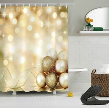 Cortinas de chuveiro lb douradas, feliz natal, luz, bola de glitter, fita, luxo, banheiro, tecido de poliéster, decoração para banheira 2024 - compre barato