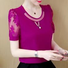 Women Spring Summer Style Chiffon Blouses Shirts Lady Casual Lace Short Sleeve O-Neck Blusas Tops DF2786 2024 - buy cheap