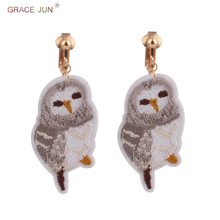 Korea Style Clip on Earrings for Women Student Party Wedding Charm Embroidery Owl Without Pierced Animal No Hole Ear Clip Bijoux 2024 - buy cheap