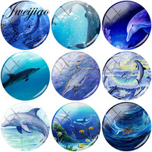 Jweijiao golfinho azul mar arte imagem de vidro redondo cabochão diy jóias para pingente pulseira colar chaveiro acessórios 2024 - compre barato