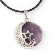 100-Unique Natural Purple Amethysts Silver Plated Crescent Moon Star Vintage Pendant For Gift Jewelry 2024 - buy cheap