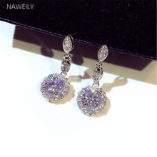 Luxury Round Zircon Earrings Wedding Engagement Party Women Earring New Fashion Korean Earrings 2024 - buy cheap