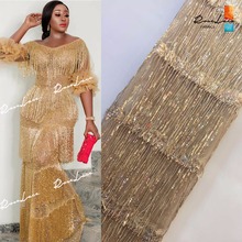 Кружевная ткань, с кисточками, в африканском стиле, с золотыми блестками, 2019 2024 - купить недорого