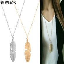 BUENOS 2019 Simple Pendant Necklace Feather Necklace Long Sweater Chain Statement Jewelry Leaf choker Necklace for Women Jewelry 2024 - buy cheap