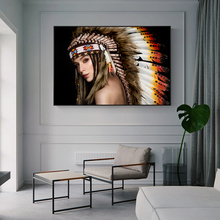 Indian Pretty Girl Wall Art Canvas Prints Modern Girl With Feather Wall Posters And Prints Art Canvas Paintings For Living Room 2024 - buy cheap