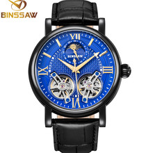 BINSSAW New Automatic Mechanical Men Watch Double Tourbillon Luxury Brand Male Watch Leather Business Watches Relogio Masculino 2024 - buy cheap