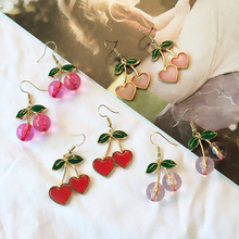 2019 Korea New Cute Little Fresh Love Cherry Earrings Enamel Cherry Long Drop Earrings Women's Jewelry Pendientes Jewelry Gifts 2024 - buy cheap