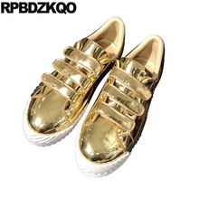 Genuine Leather High Quality Metallic Muffin Women Elevator Thick Sole Luxury Gold Cowhide Patent Flats Creepers Platform Shoes 2024 - buy cheap