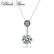 BLACK AWN Fine Jewelry Genuine 4.2g 925 Sterling Silver 3.8Ct Trendy Black&White Stone Necklaces Pendants for Women P002 2024 - buy cheap