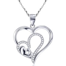 Double heart shape hanging pendant necklace setting cubic zirconia link chain gold color necklace for mother's day 2024 - buy cheap