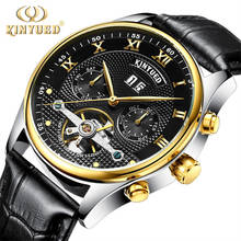 KINYUED Mechanical Watches Tourbillon Genuine Leather Skeleton Automatic Watch Men Perpetual Calendar Horloges Mannen Relogios 2024 - buy cheap