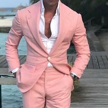 ¡Novedad de 2018! trajes de playa de verano para hombre, trajes de color rosa para la bola de boda, traje de novio ajustado, traje de 2 piezas para hombre 2024 - compra barato